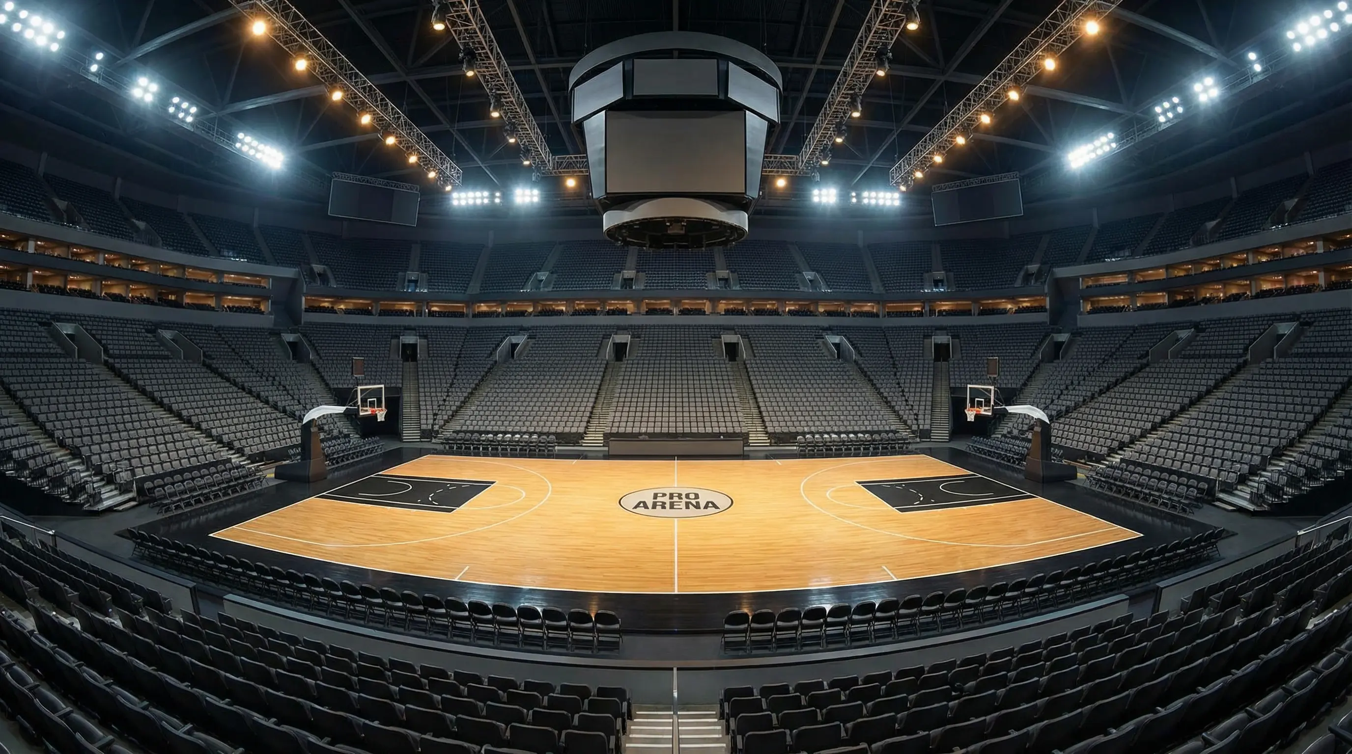 NBA-Arena mit Hartholz-Spielfeld und Zuschauern – NBA Wetten Tipps und Saisonanalyse